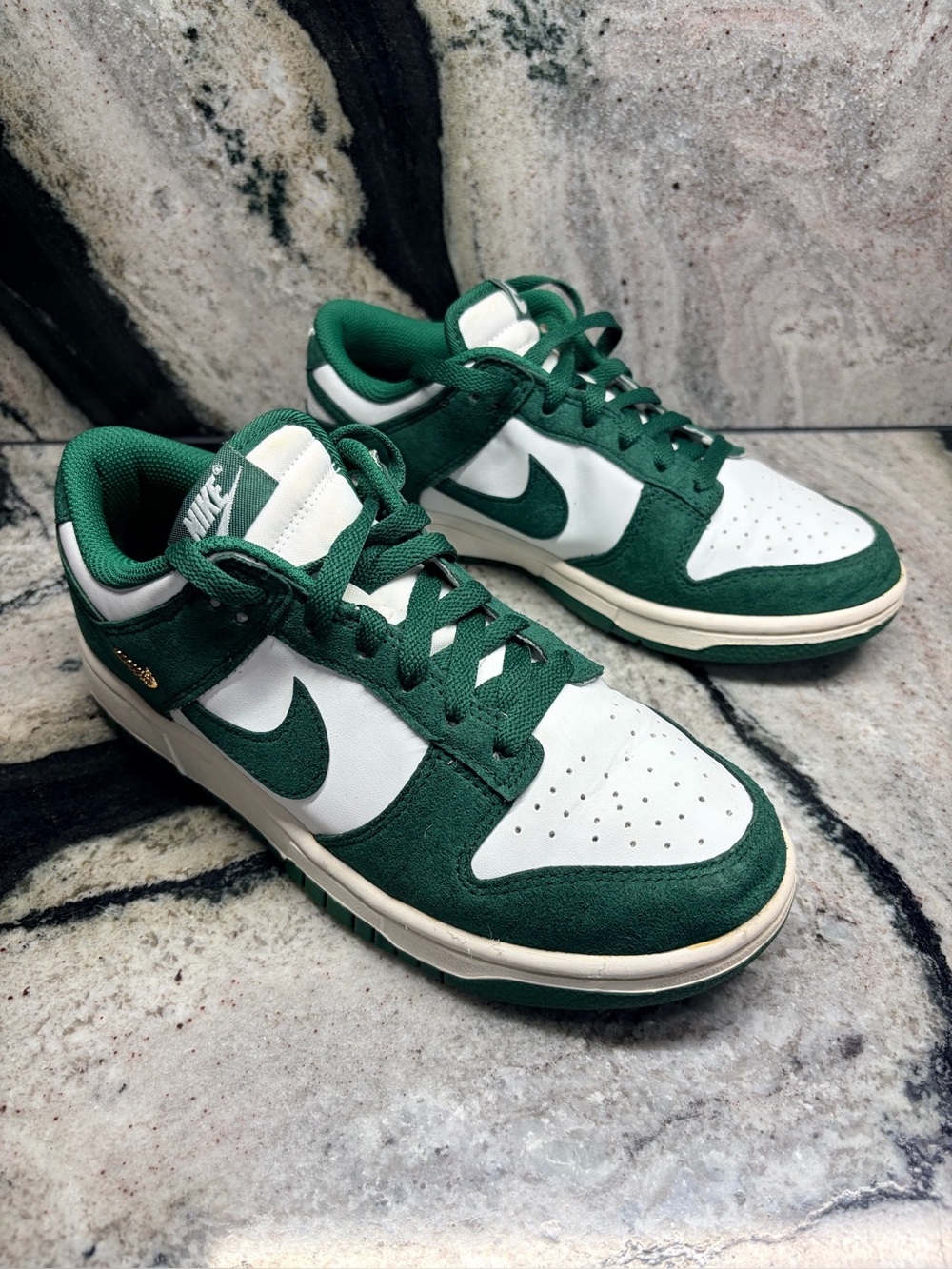 Nike Dunk Low Green Suede & White Sneakers Women’s Size 7.5